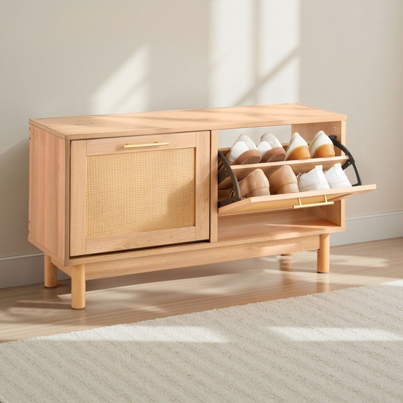 Kenkäpenkki lastulevyinen rottinkimaisilla ovilla eteiseen 4 lokeroa