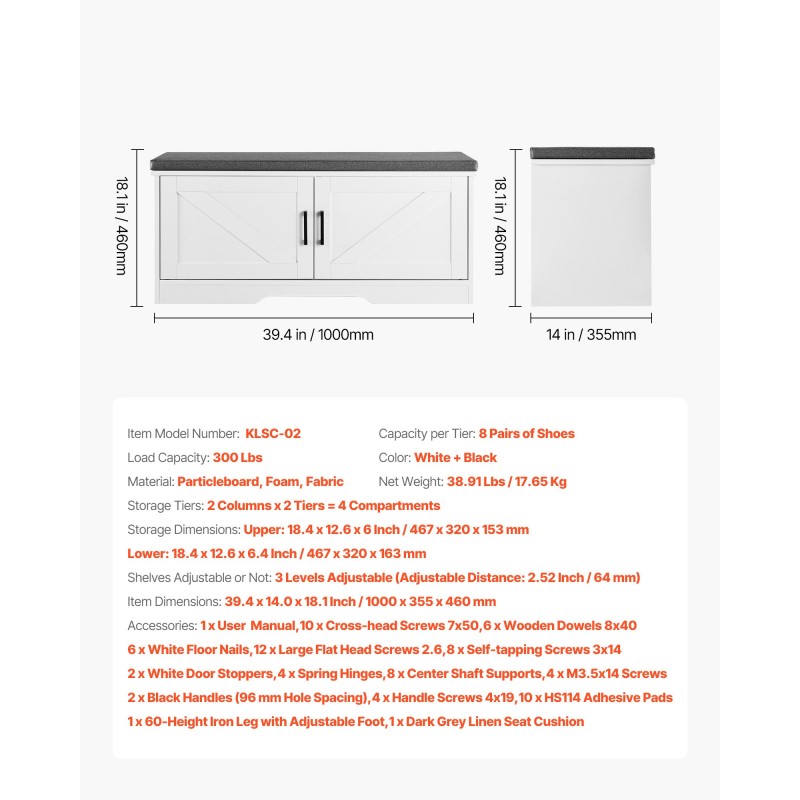 Kenkäpenkki eteiseen lastulevy vaahtomuovi kangaspäällinen 4 lokeroa valkoinen musta
