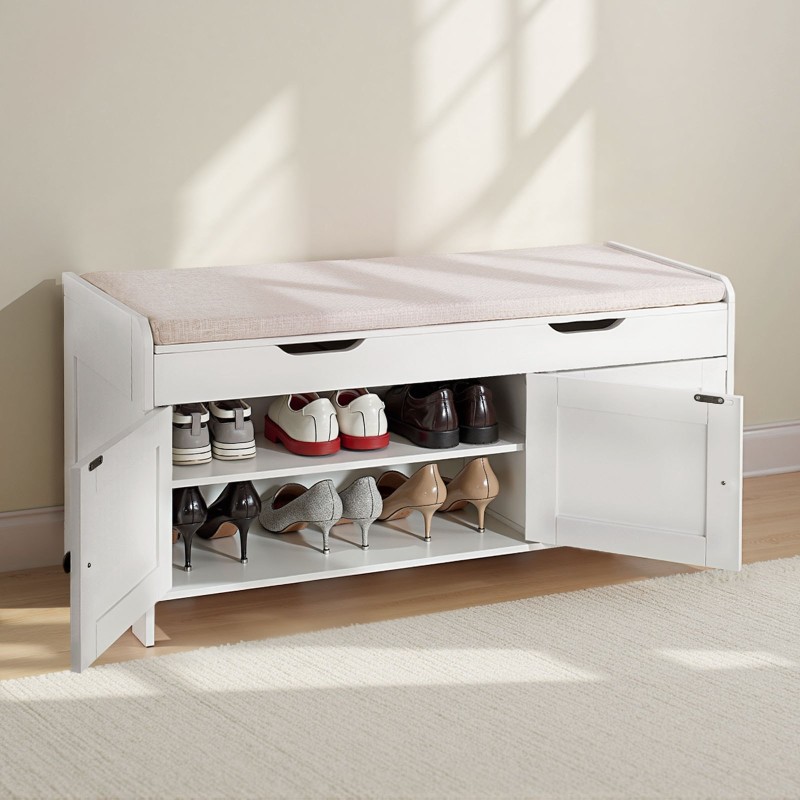 Kenkäpenkki lastulevy ja pellavakangas 105x35x50 cm 3 lokeroa