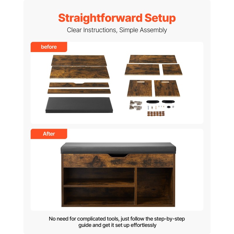 Kenkäpenkki puupohjainen lastulevy pehmustettu istuin kolme lokeroa ruskea ja musta eteiseen