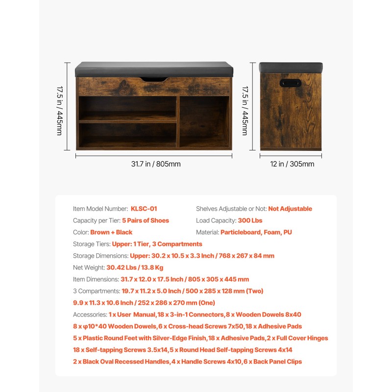 Kenkäpenkki puupohjainen lastulevy pehmustettu istuin kolme lokeroa ruskea ja musta eteiseen