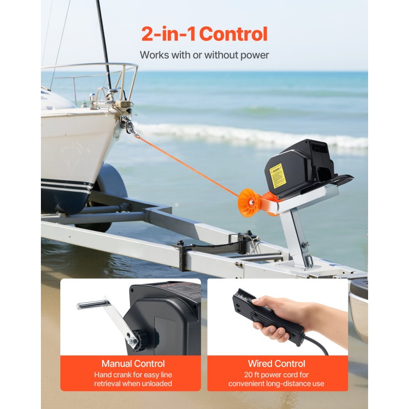 Sähköinen venevinssi 12 voltin 900 kilogramman vetokyvyllä köydellä ja käsikäytöllä