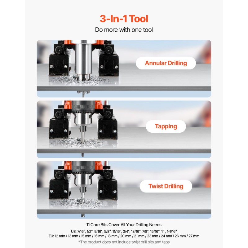 Magneettinen pylväsporakone 1400 wattia 50 millimetriä 11 ydinporanterää teollisuus ja kotitalouskäyttöön
