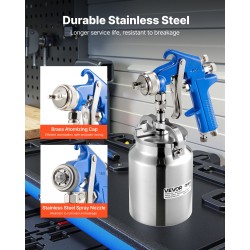 Sifonisyötteinen maaliruisku 1,8 mm suuttimella 1000 ml säiliöllä ruostumaton teräs ja messinki