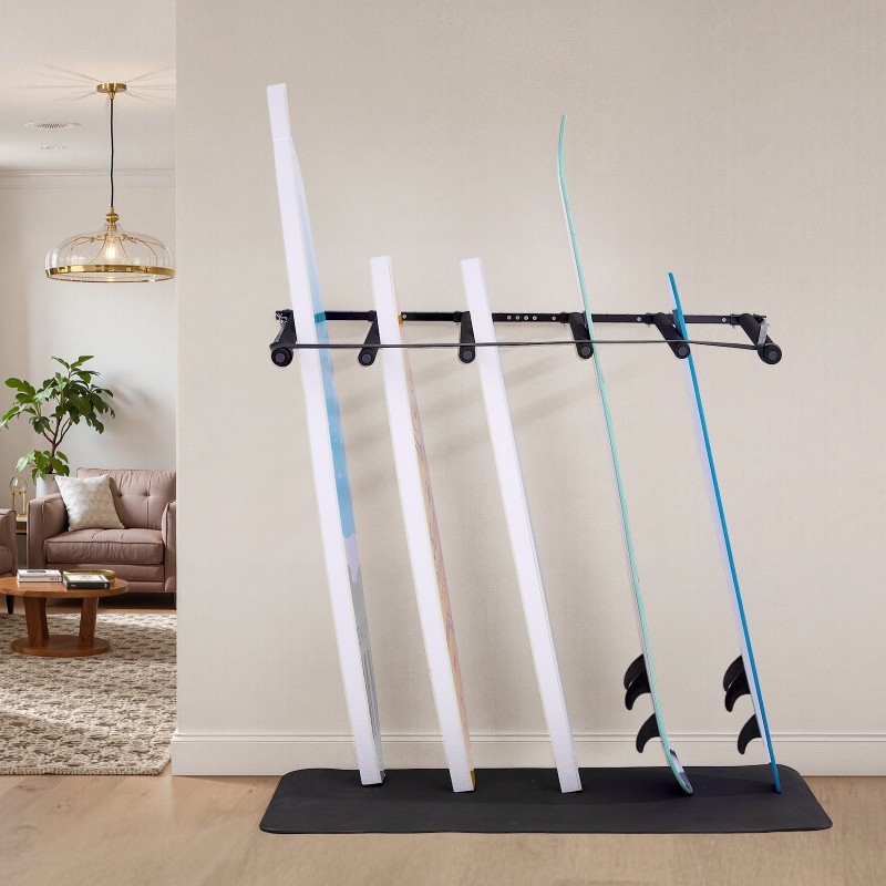 Seinäkiinnitteinen 5-tasoinen teräs lautateline musta laudoille