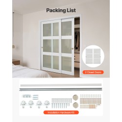 Ohitusliukuovet kaapistoihin 2 paneelia massiivipuu ja MDF 1829x2032mm valkoinen himmeä lasi