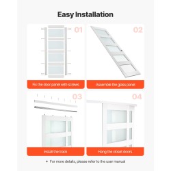 Liukuovipaketti vaatekomeroon 1219x2032 mm 2-paneelinen himmeä lasi puu ja MDF-runko PVC-pinnoite