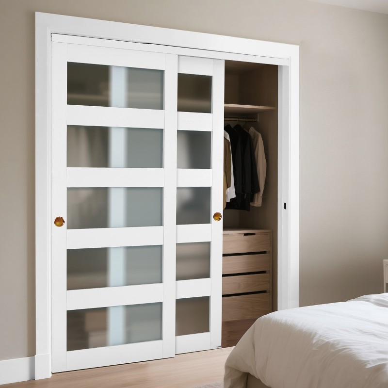 Liukuovisarja 2 paneelia massiivipuu MDF himmeä lasi 1524x2032 mm valkoinen vaatekaappiin