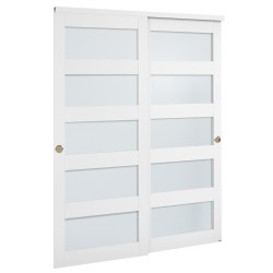 Liukuovisarja 2 paneelia massiivipuu MDF himmeä lasi 1524x2032 mm valkoinen vaatekaappiin