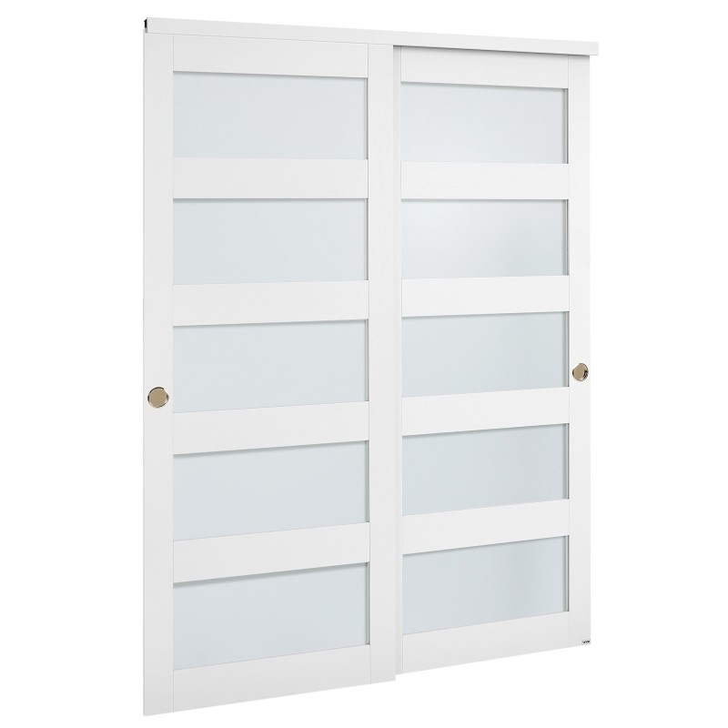 Liukuovisarja 2 paneelia massiivipuu MDF himmeä lasi 1524x2032 mm valkoinen vaatekaappiin