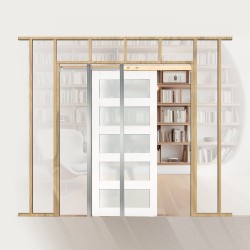 Yksittäinen liukuva taskuovi puu MDF huurrelasi valkoinen 2035x915 mm