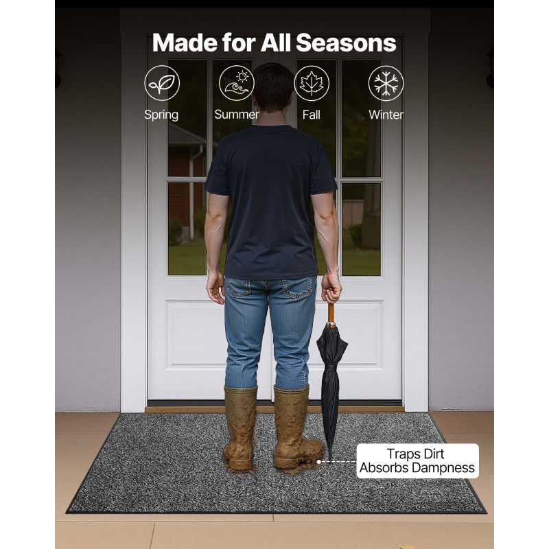 Eteismatto polypropeenilenkkilanka 1524 x 914 mm PVC-taustainen harmaa sisä- ja ulkokäyttöön