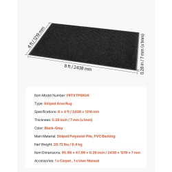 Eteismatto koko 2438 x 1219 mm harmaa raidallinen pitkänurkkainen polyesteri PVC-tausta