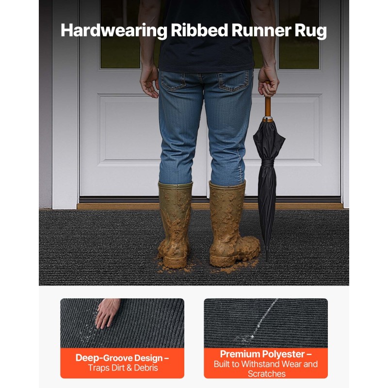 Pitkä käytävämatto polyesteri PVC-tausta 3048×914 mm harmaa