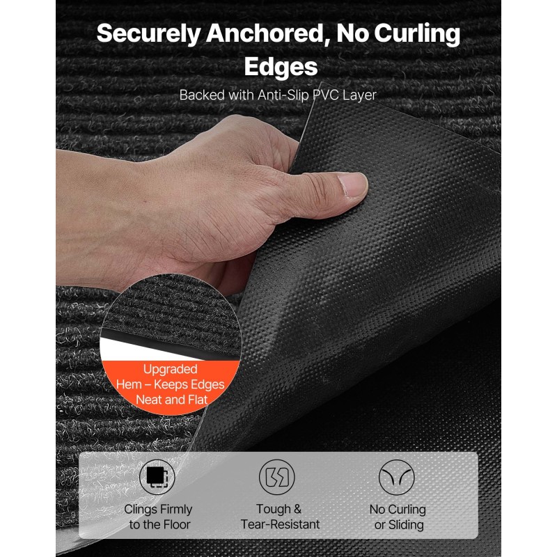 Pitkä käytävämatto polyesteri PVC-tausta 3048×914 mm harmaa