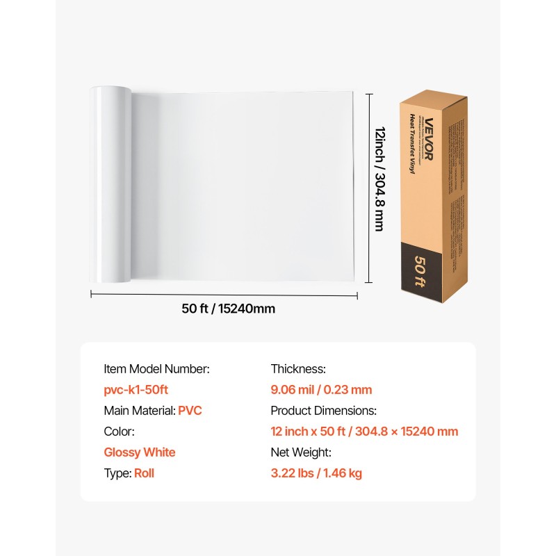 Lämmönsiirtovinylirulla PVC kiiltävä valkoinen 305 x 15240 mm 0,23 mm