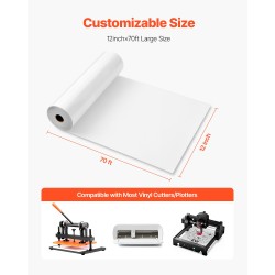 Lämpösiirtokalvorulla PVC-materiaalinen kiiltävä valkoinen 304,8 mm x 21,336 m tekstiileille