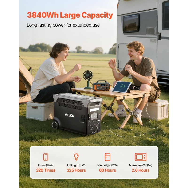 Kannettava virtalähde 3600W 3840Wh LiFePO4-akku 10 ulostuloporttia UPS-toiminto