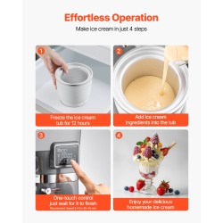 Jäätelökone kotikäyttöön 1,7 l pakastusastia 5,5 l ruostumaton teräskulho 600W ajastin