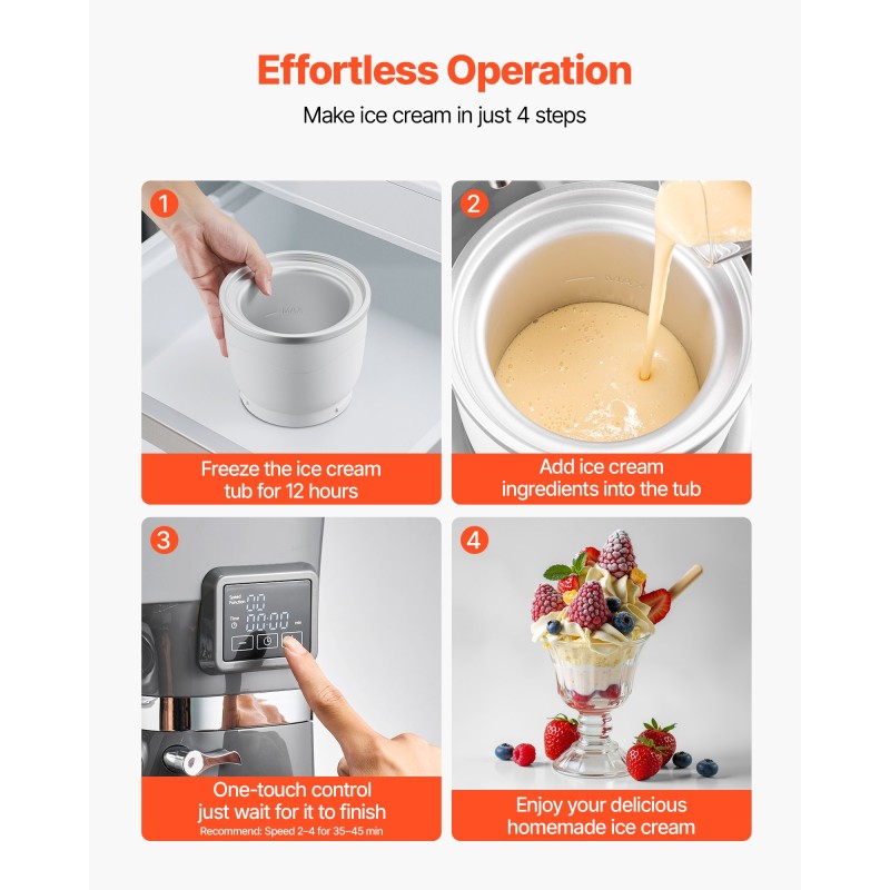 Jäätelökone kotikäyttöön 1,7 l pakastusastia 5,5 l ruostumaton teräskulho 600W ajastin