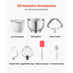 Jäätelökone kotikäyttöön 1,7 l pakastusastia 5,5 l ruostumaton teräskulho 600W ajastin