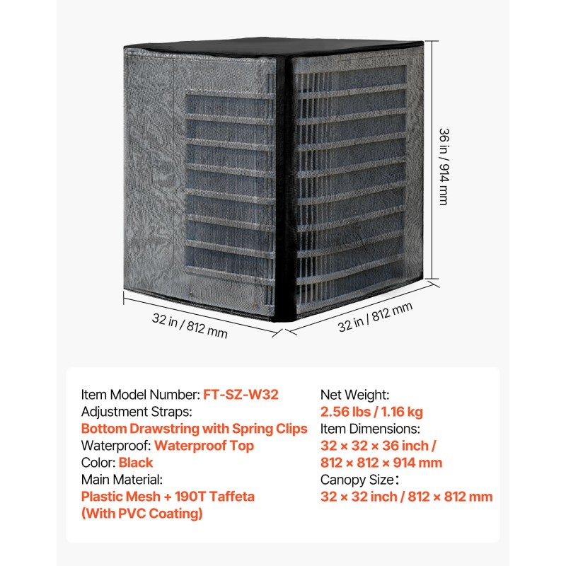 Ulkoyksikön suojapeite vedenpitävä muoviverkko tafti 812x812x914 mm musta