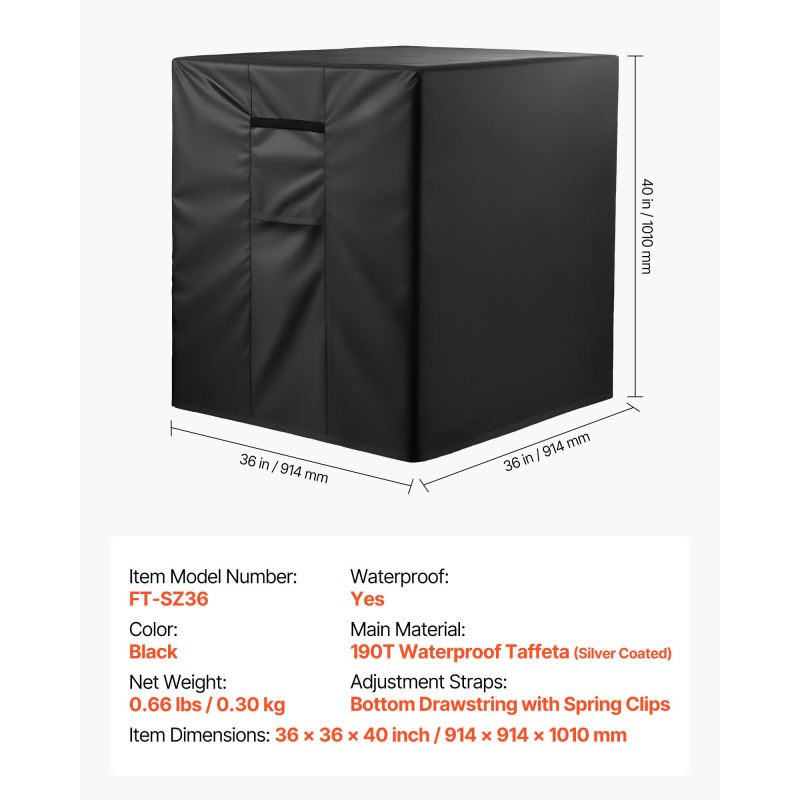 Ilmastointilaitteen suojapeite 190T-tafti vedenpitävä 914x914x1010 mm musta kiristysnarulla