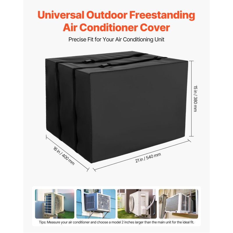 Ilmastointilaitteen suojus musta kaksikerroksinen 190T vedenpitävä tafti 530x400x380 mm