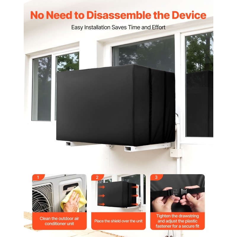 Ilmastointilaitteen suojus musta kaksikerroksinen 190T vedenpitävä tafti 530x400x380 mm