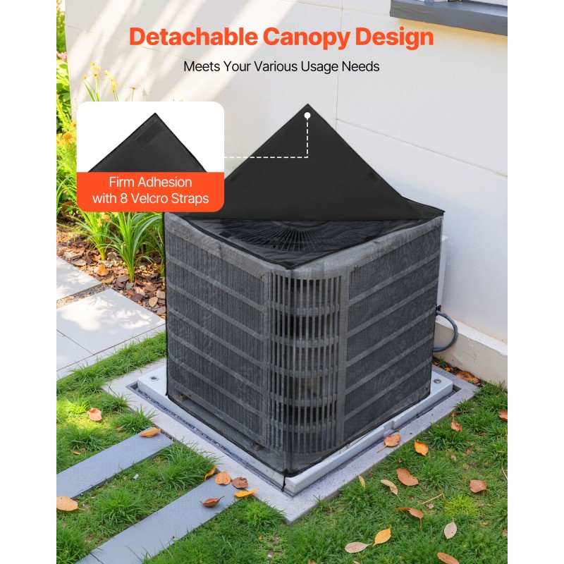 Ilmastointilaitteen ulkoyksikön suojus musta muoviverkko 190T tafti 711x711x812 mm