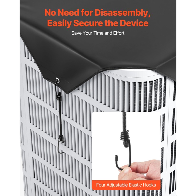 Ilmastointilaitteen ulkoyksikön suojus 190T-tafti PVC-vuori 710 x 710 mm musta