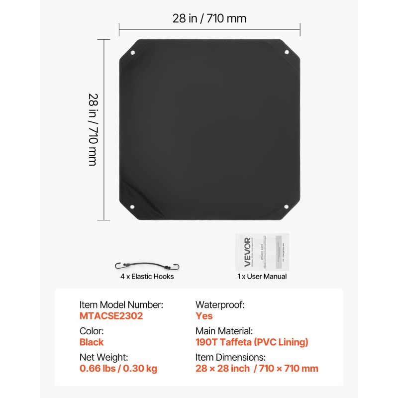 Ilmastointilaitteen ulkoyksikön suojus 190T-tafti PVC-vuori 710 x 710 mm musta
