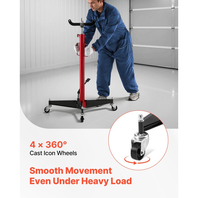 Hydraulinen vaihteistonostin 500 kg nelikäsivarsinen säädettävä tarjotin 112–187 cm nostokorkeus