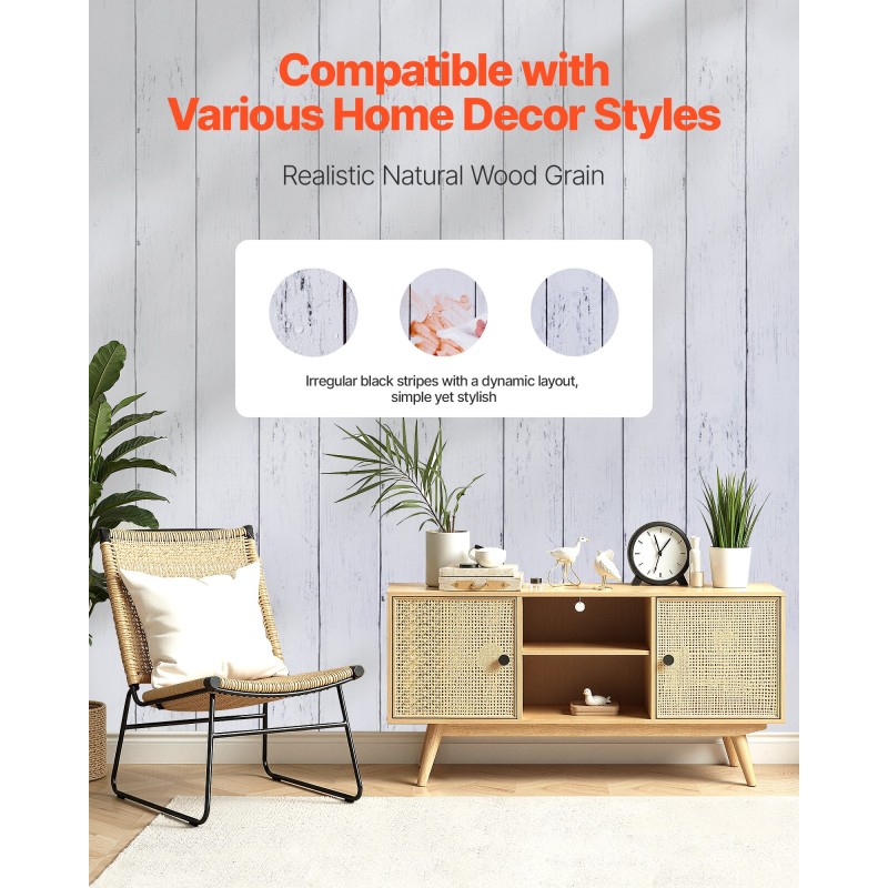 Itsekiinnittyvä vinyylitapettirulla 45 cm 15 m valkoinen puukuosi vedenpitävä