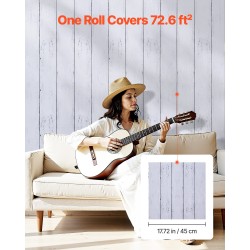 Itsekiinnittyvä vinyylitapettirulla 45 cm 15 m valkoinen puukuosi vedenpitävä