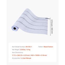 Itsekiinnittyvä vinyylitapettirulla 45 cm 15 m valkoinen puukuosi vedenpitävä