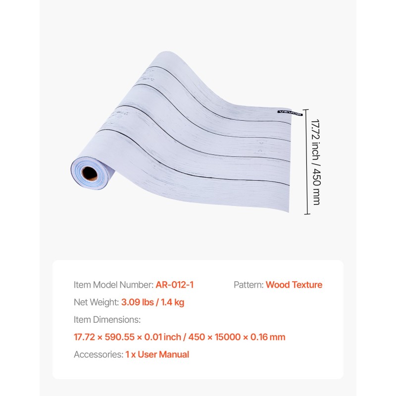 Itsekiinnittyvä vinyylitapettirulla 45 cm 15 m valkoinen puukuosi vedenpitävä