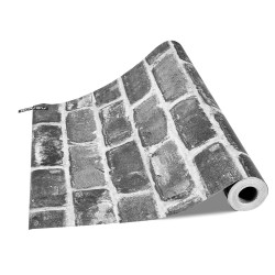 Itsekiinnittyvä vinyylitapettirulla 45 cm leveä 10 m harmaa tiilikuosi