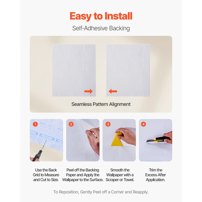 Itsekiinnittyvä muovinen tapettirulla 45 cm 10 m valkoinen puunsyykuvio