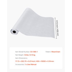 Itsekiinnittyvä muovinen tapettirulla 45 cm 10 m valkoinen puunsyykuvio