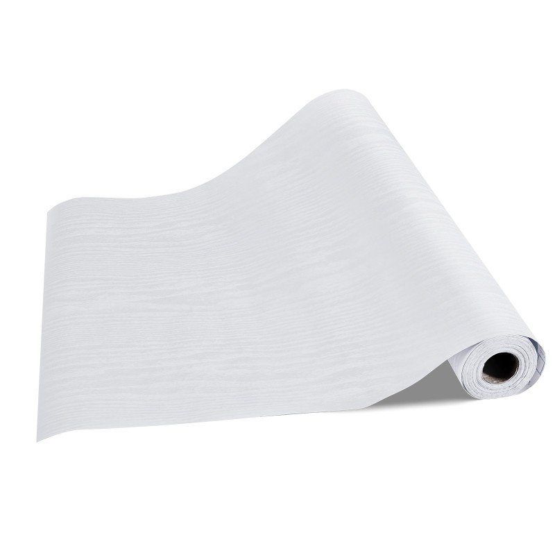 Itsekiinnittyvä muovinen tapettirulla 45 cm 10 m valkoinen puunsyykuvio