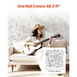 Tapettirulla PVC-muovinen itsekiinnittyvä 45 cm x 10 m vedenkestävä kasvi ja kukkakuvio