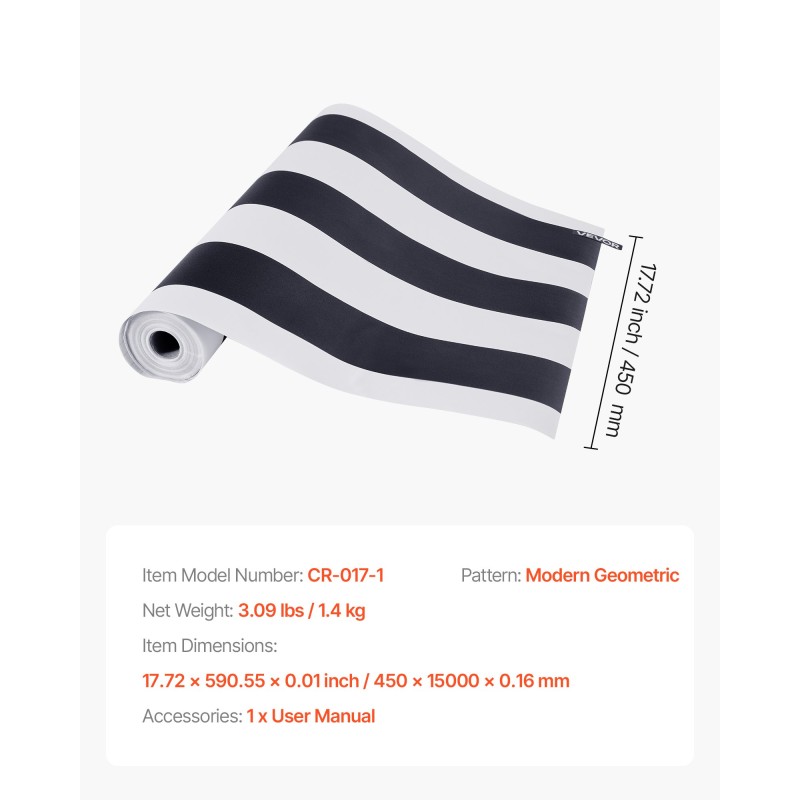 Itsekiinnittyvä vinyylitapettirulla 45 cm x 15 m mustavalkoinen geometrinen kuvio seinälle