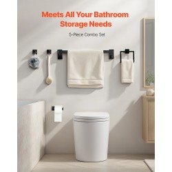 Kylpyhuonetarvikesetti 5-osainen mattamusta ruostumaton teräs 595 mm pyyhetanko