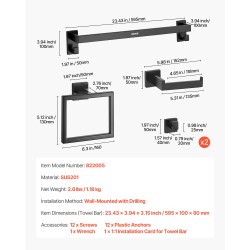 Kylpyhuonetarvikesetti 5-osainen mattamusta ruostumaton teräs 595 mm pyyhetanko