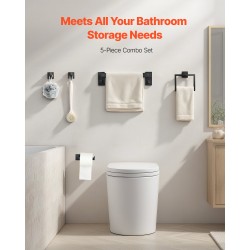 Kylpyhuonetarvikesarja 5-osainen mattamusta ruostumaton teräs 400 mm pyyhetanko seinäkiinnitteinen