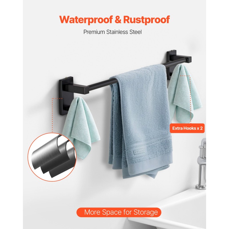 Neliosainen kylpyhuonesetti ruostumatonta terästä matta musta seinäkiinnitys