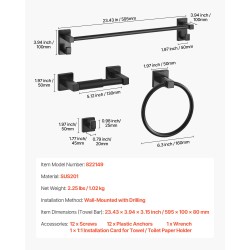 Neliosainen kylpyhuonesetti ruostumatonta terästä matta musta seinäkiinnitys