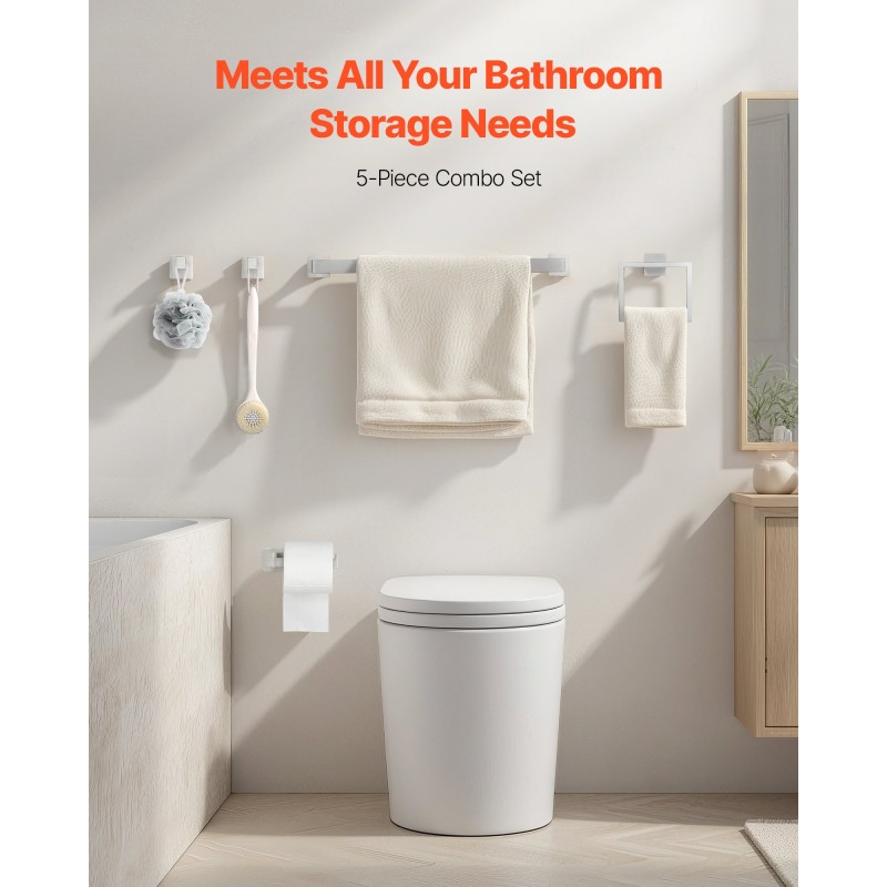 Seinään asennettava viisi-osainen kylpyhuonesetti ruostumaton teräs pyyhetanko