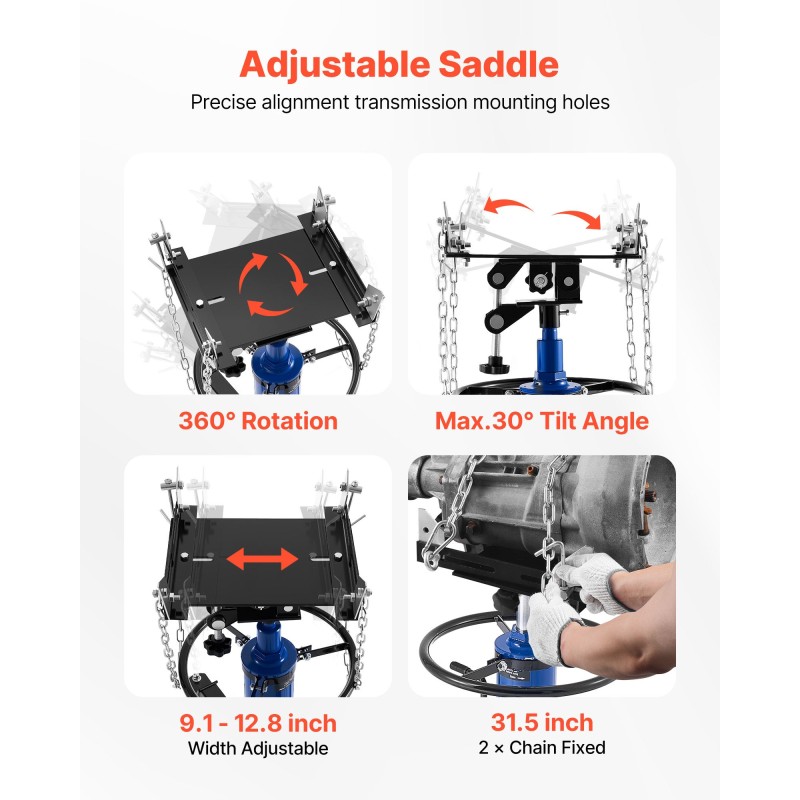 Hydraulinen vaihteistonostin 750 kg teleskooppinen teräsrunko jalkapoljin